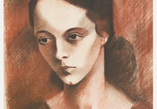 Věra Jičínská, Lydia Wisiak – portrét, 1926–1927, uhel, rudka, papír, 44,5 × 37,5 cm, Vlastivědné muzeum Dobruška